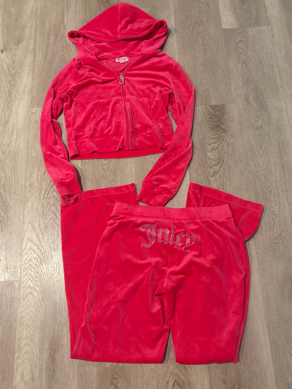 Juicy Couture Hot Pink Velour Hoodie & Rhinestone Logo Pants Sweatsuit